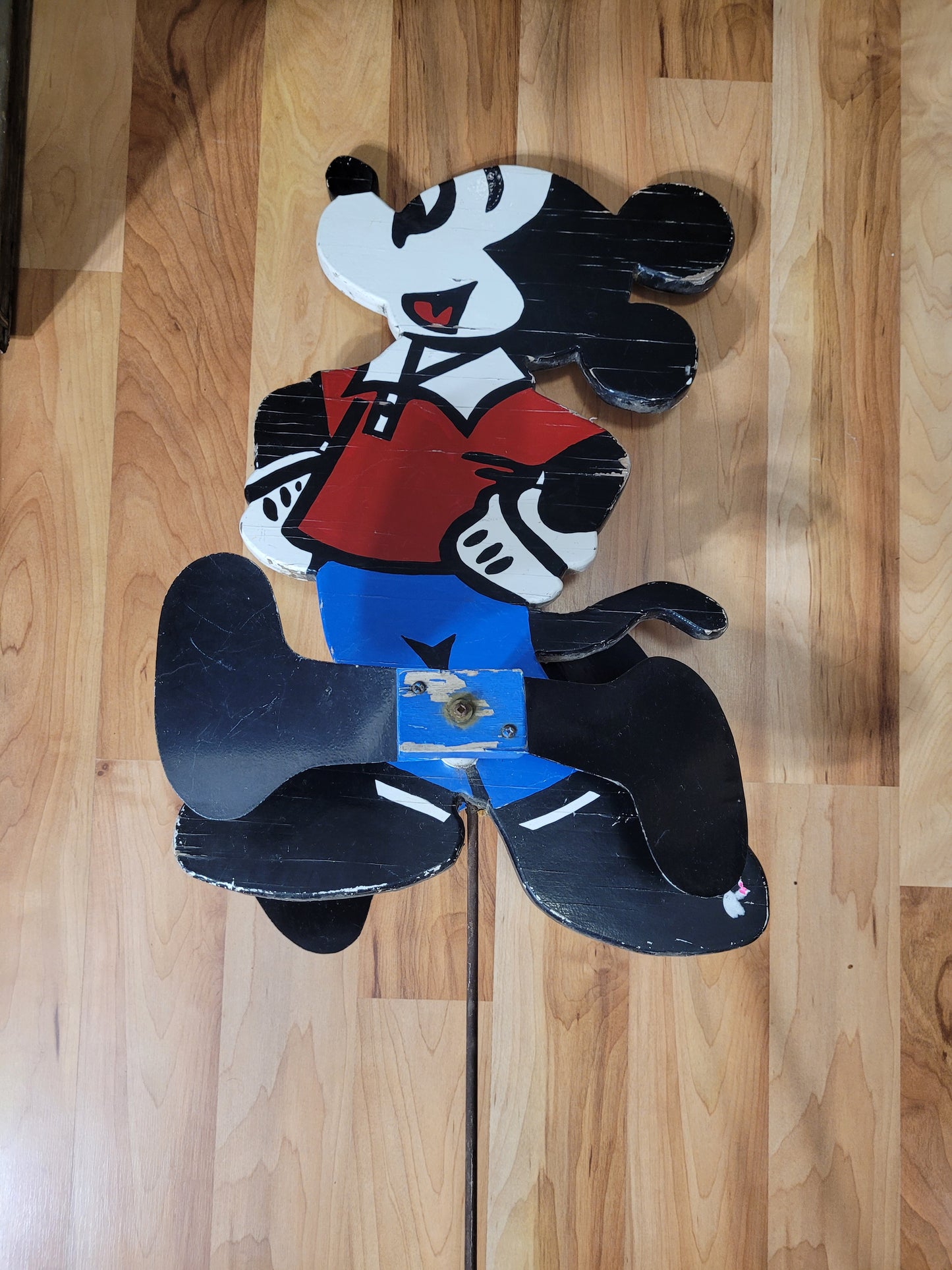 Handmade Mickey Mouse Wooden Yard Whirligig / Wind Spinner – 40.5"