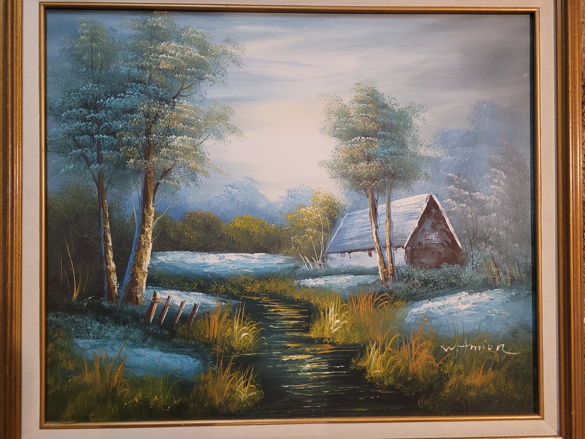 Vintage Framed Landscape Painting Signed W. Amion – 29" x 24"