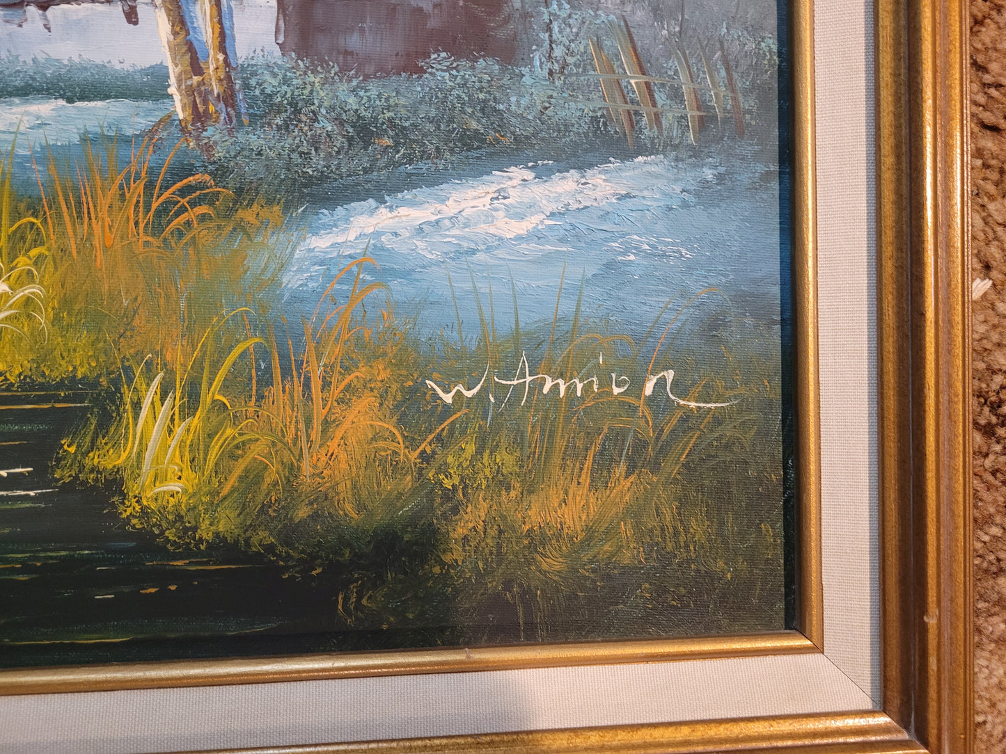 Vintage Framed Landscape Painting Signed W. Amion – 29" x 24"