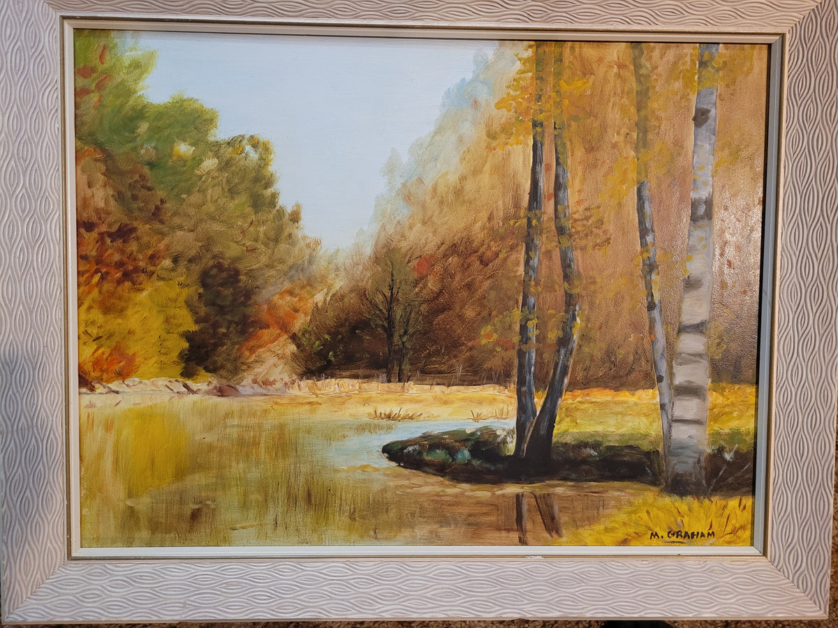 Original M. Graham Saskatchewan Autumn Landscape Painting – Framed 28" x 21.5"