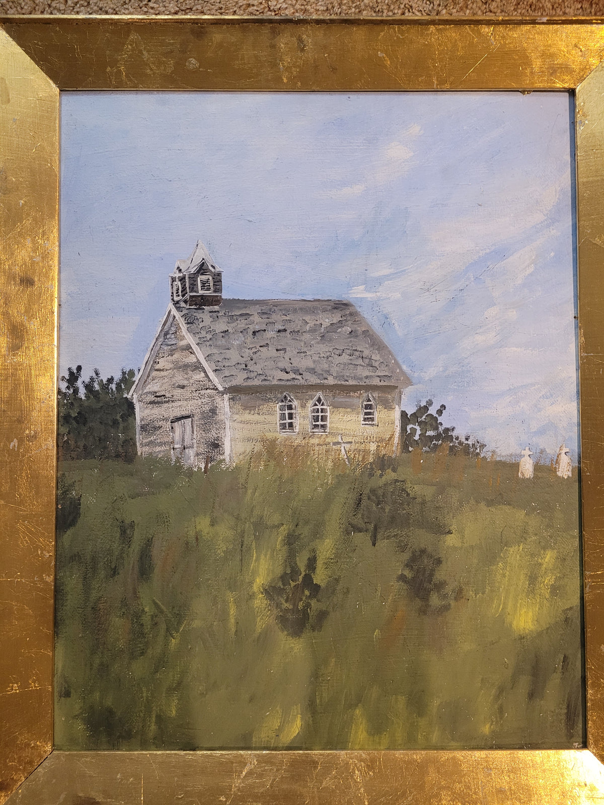 Original Joan Crispin Saskatchewan Church Painting — July 29, 1974 — 35" x 29"