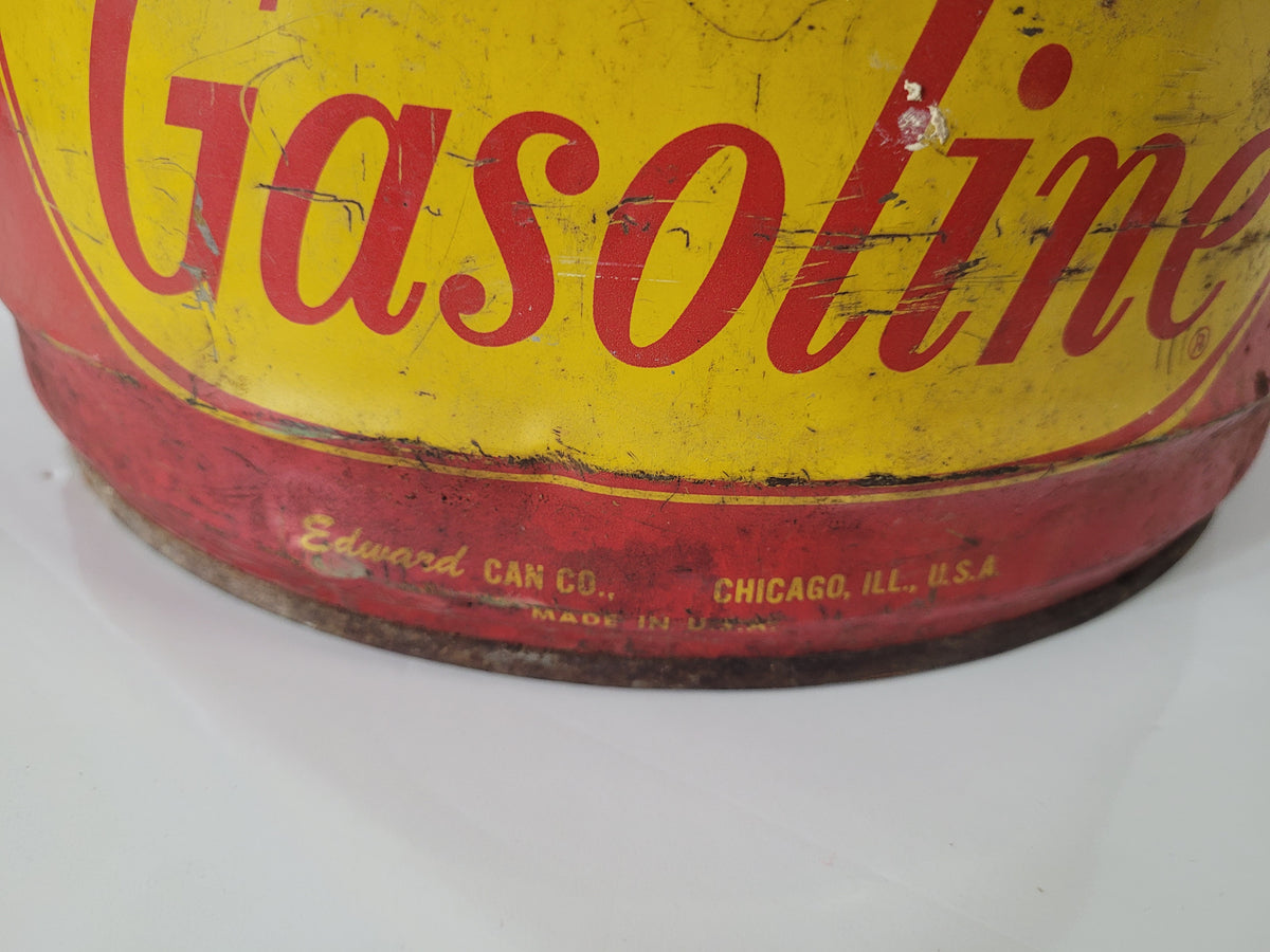 Vintage Edward Can Co. 2 Gallon Gasoline Can – Red & Yellow Petroliana