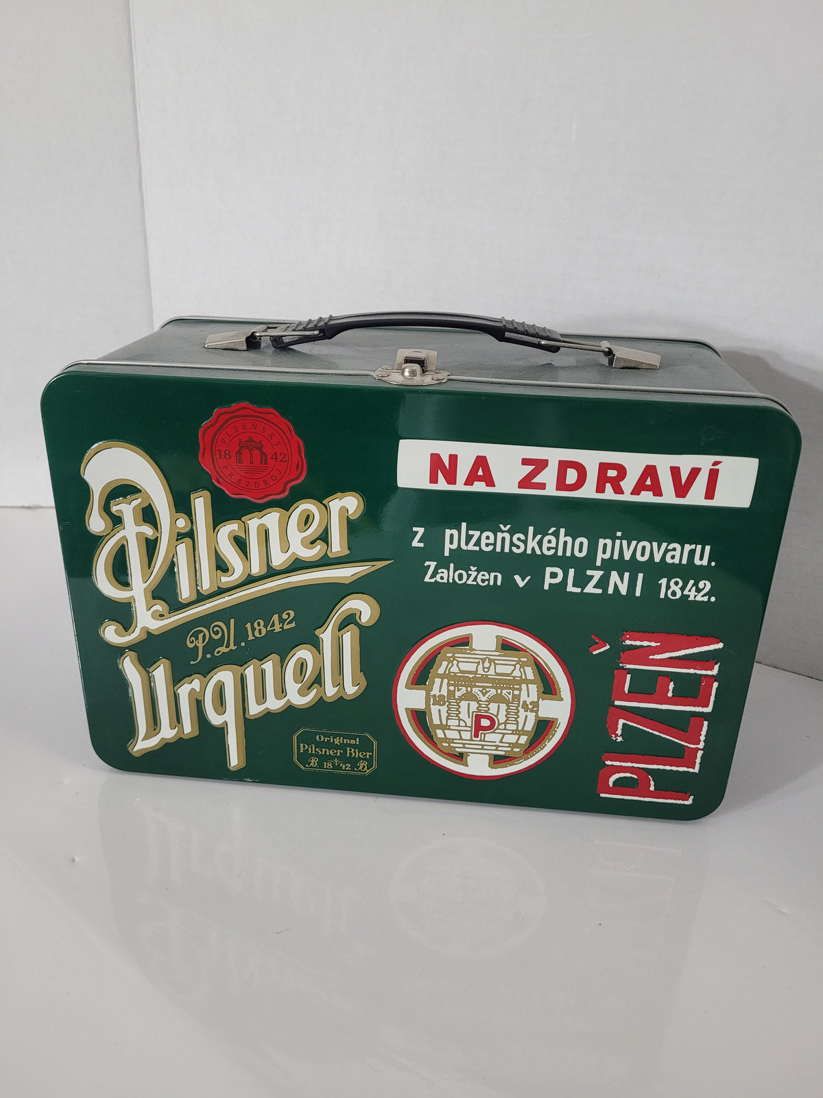 Pilsner Urquell Green Metal Beer Advertising Lunch Box / Carrying Case – Czech Breweriana