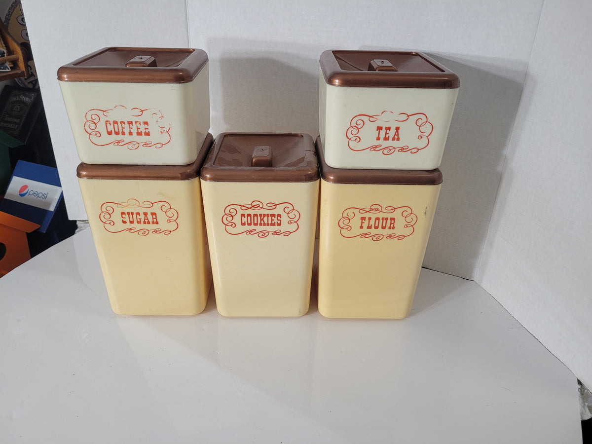 Vintage Beacon 5-Piece Kitchen Canister Set – Coffee, Tea, Sugar, Cookies & Flour