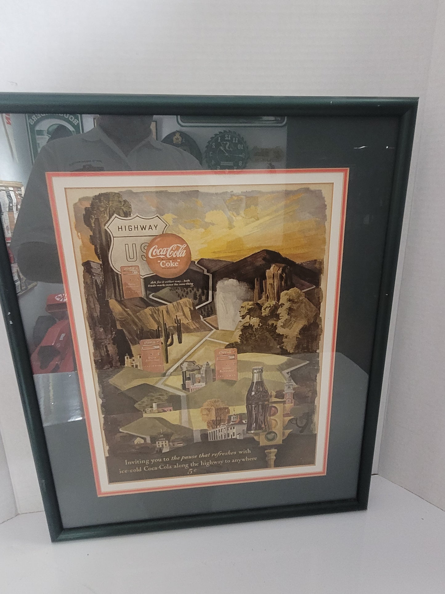 Vintage 1949 Coca-Cola “Along the Highway to Anywhere” Framed Advertising Print – 15" x 29"