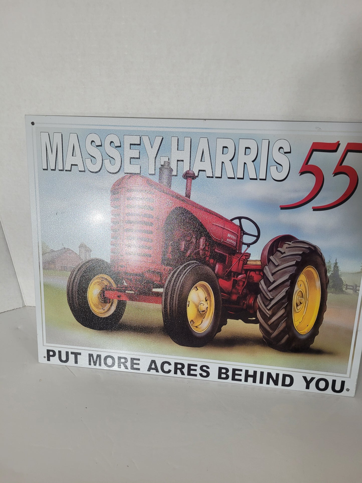 Massey-Harris 55 Tractor Metal Sign – “Put More Acres Behind You” – 16" × 12"