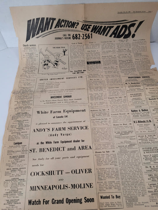 Vintage 1969 Humboldt Journal Christmas Day Newspaper – Saskatchewan Farm & Local Advertising