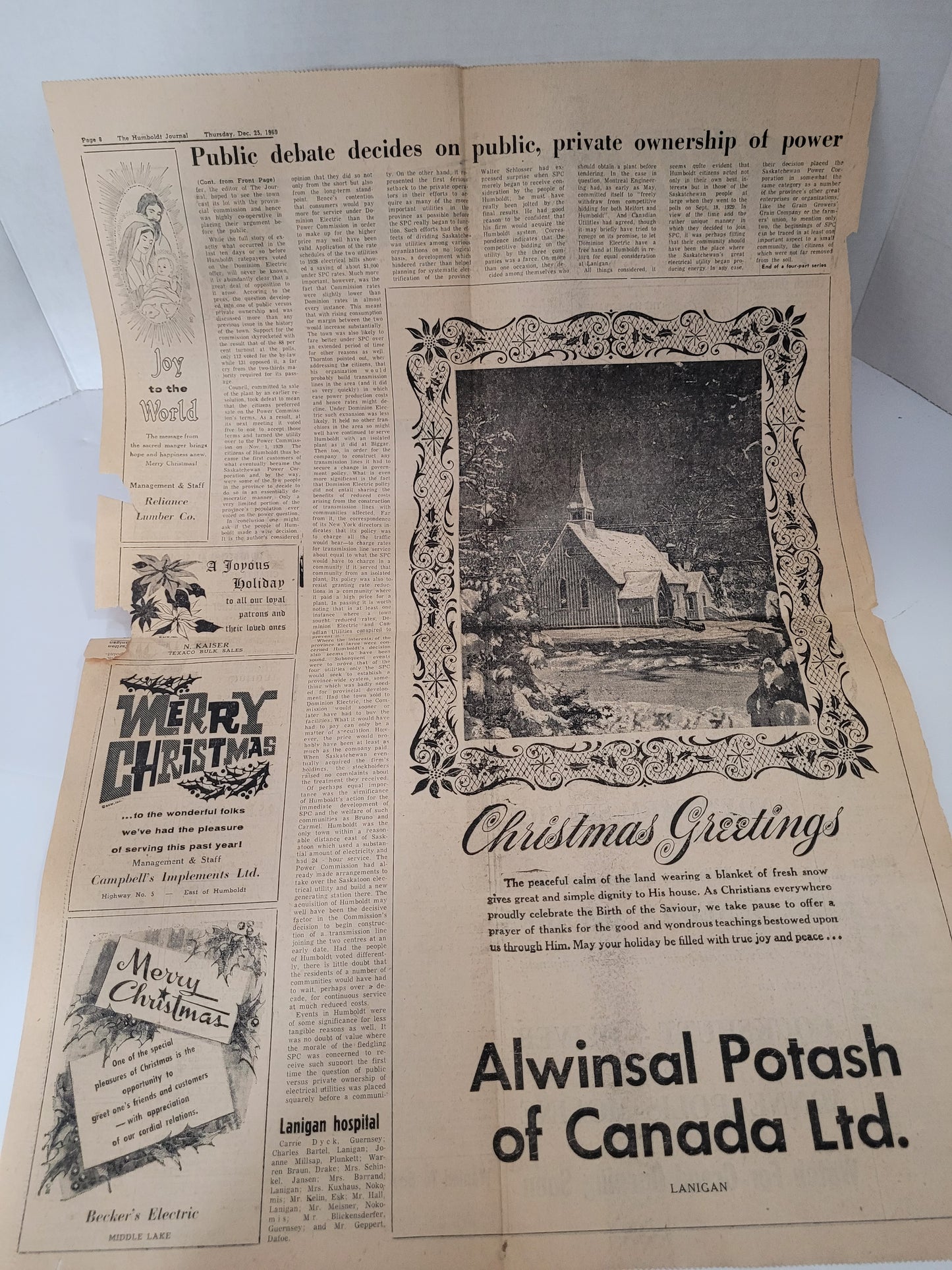 Vintage 1969 Humboldt Journal Christmas Day Newspaper – Saskatchewan Farm & Local Advertising