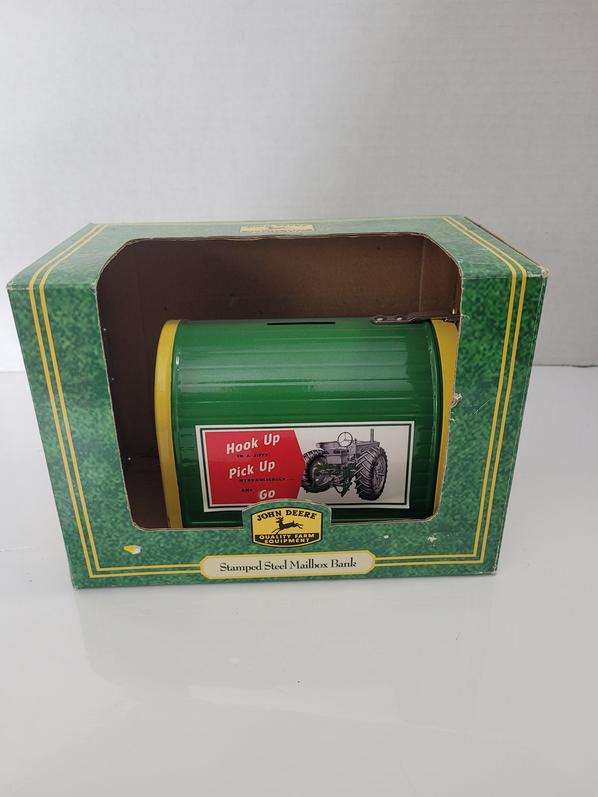 2003 John Deere ERTL Stamped Steel Mailbox Coin Bank with Keys & Original Box