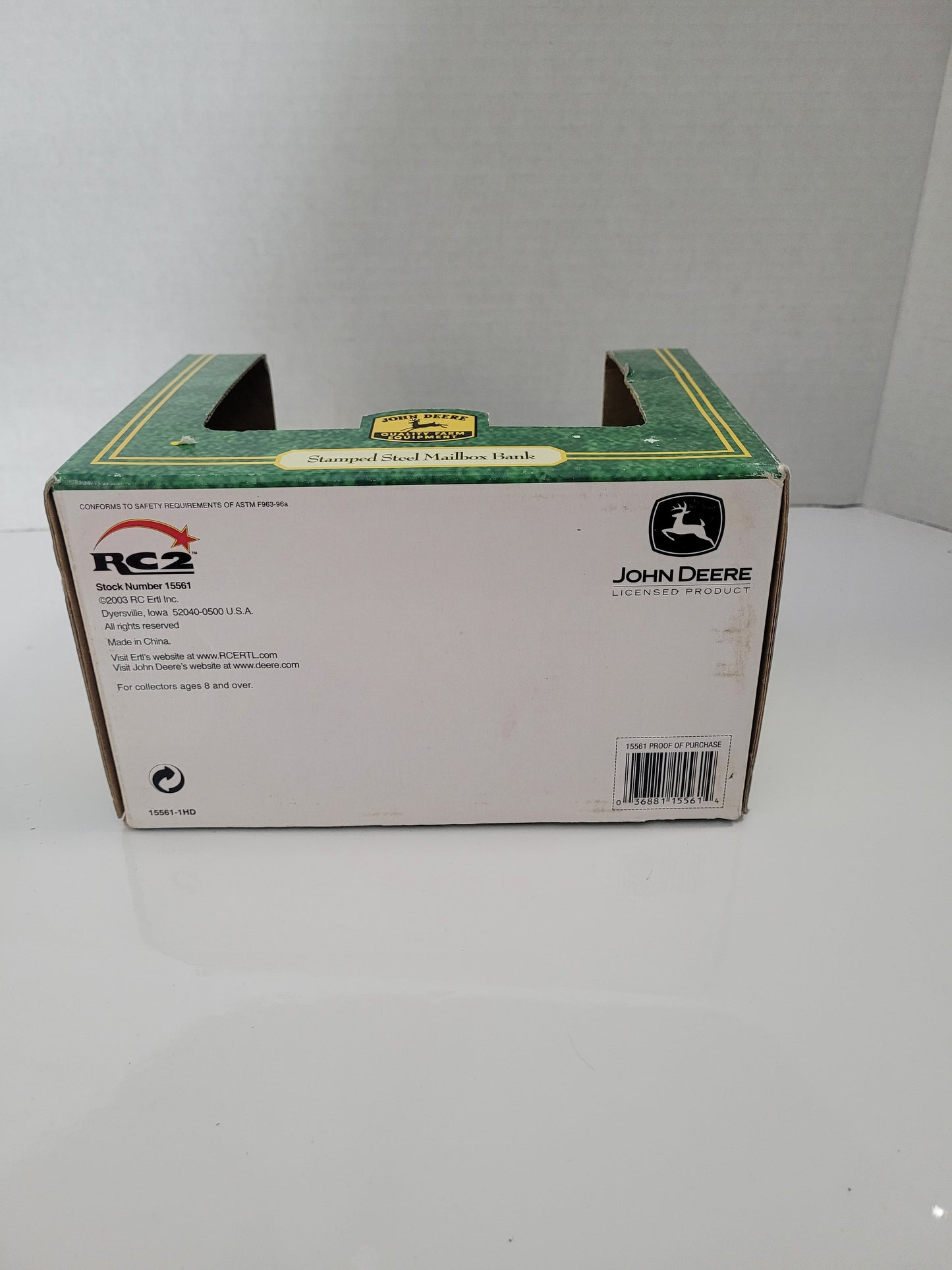 2003 John Deere ERTL Stamped Steel Mailbox Coin Bank with Keys & Original Box