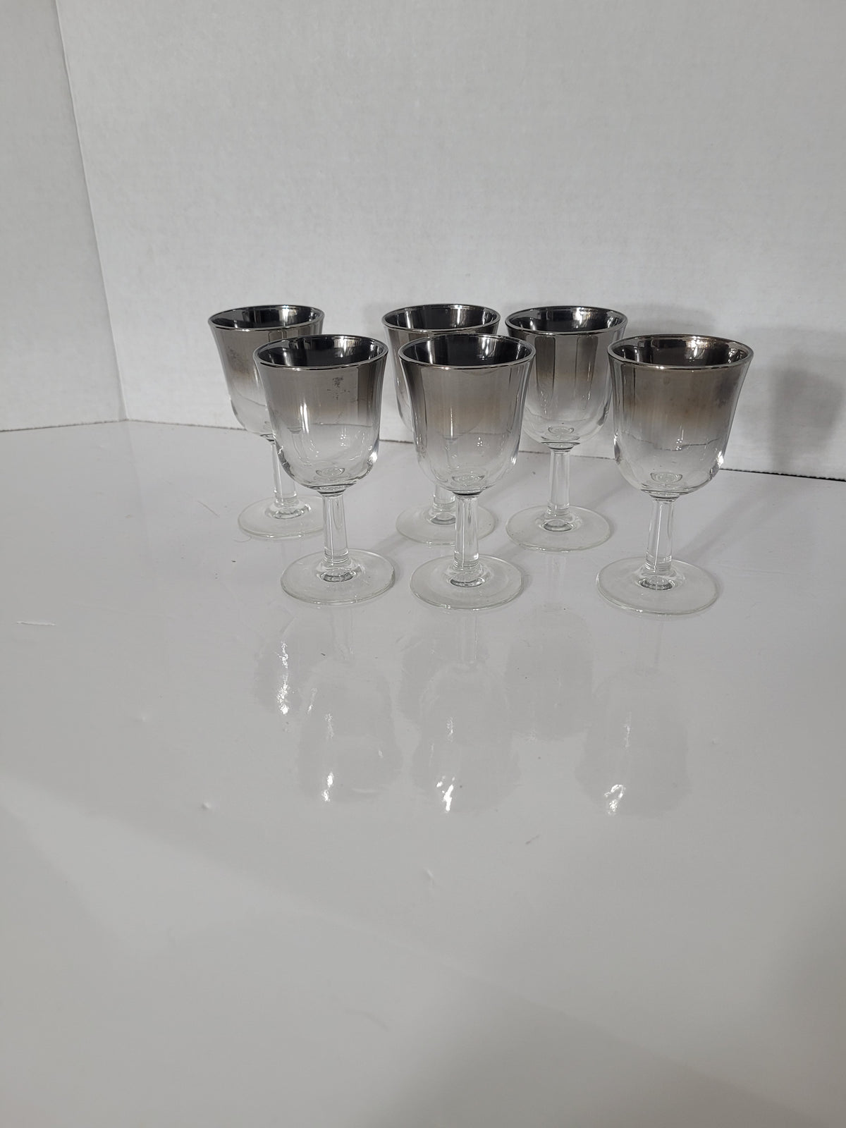 Vintage Set of 6 Silver Fade Stemmed Liqueur Glasses – 3.75"