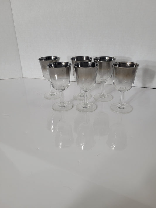 Vintage Set of 6 Silver Fade Stemmed Liqueur Glasses – 3.75"