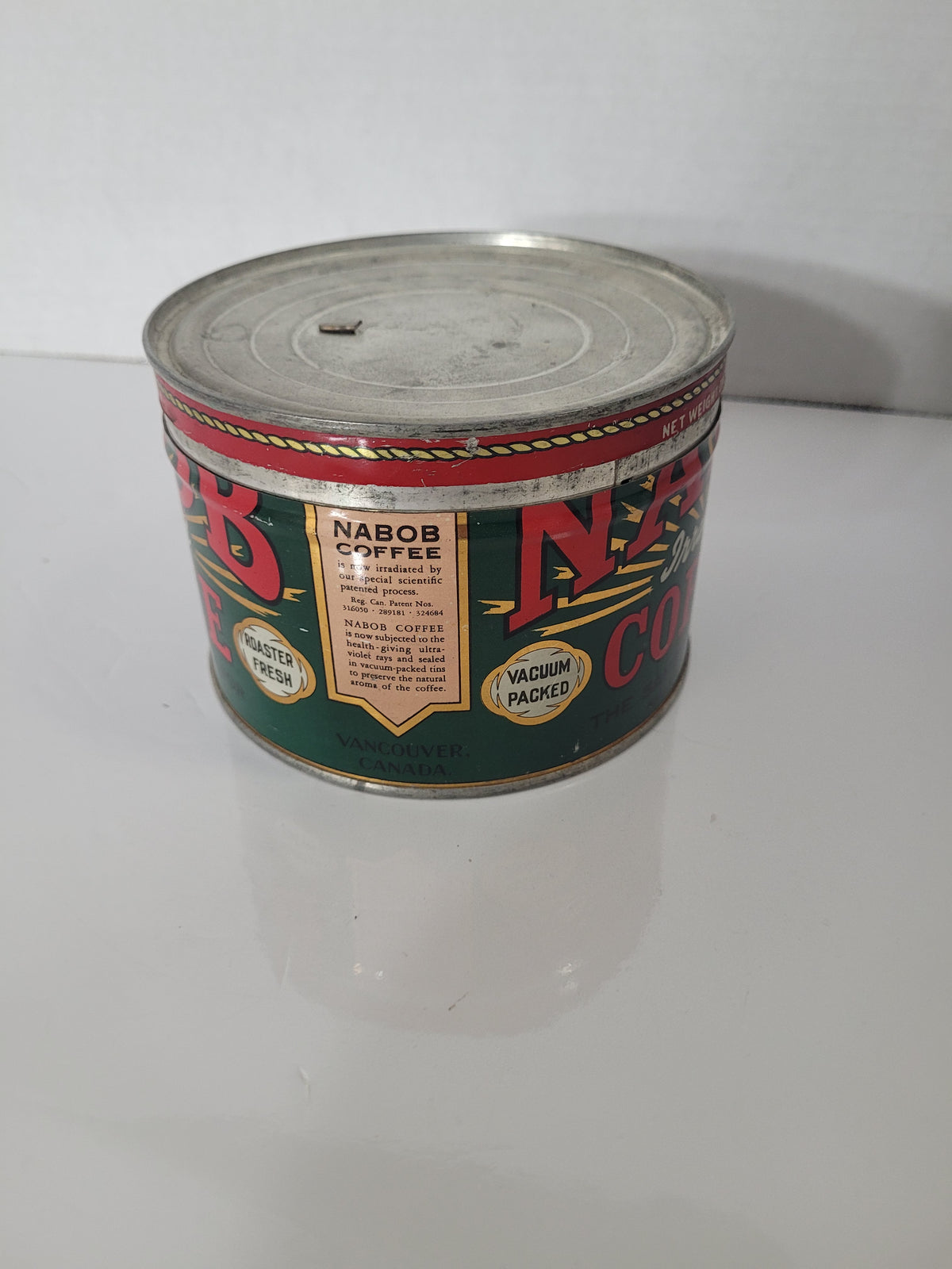 Vintage Nabob Irradiated Coffee Tin – 1 lb – Vancouver Canada