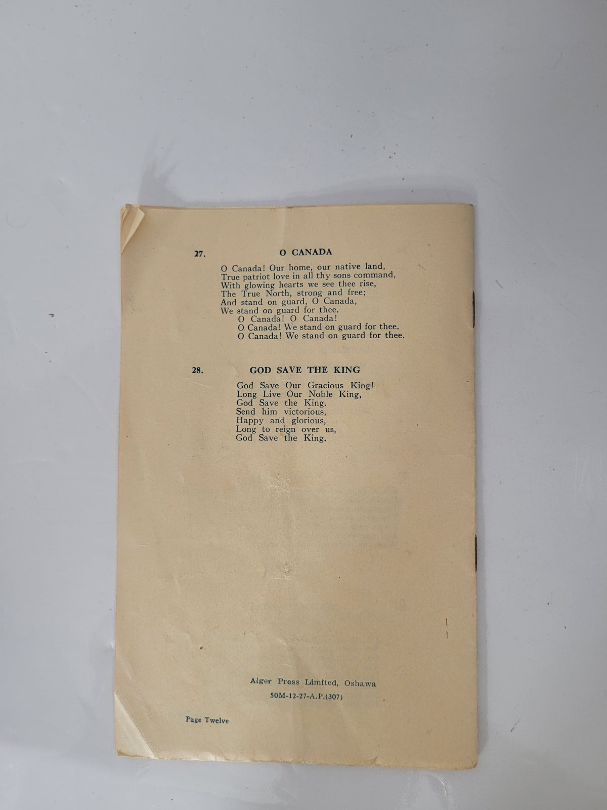Vintage Chevrolet Official Song Book – Chevrolet Motor Company of Canada – Oshawa Ontario