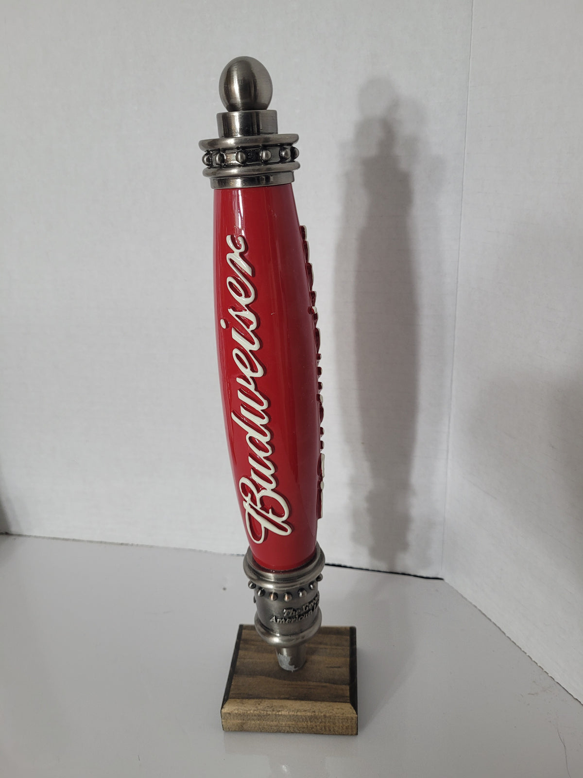 Budweiser “The Great American Lager” Red Beer Tap Handle – 12" Breweriana Collectible