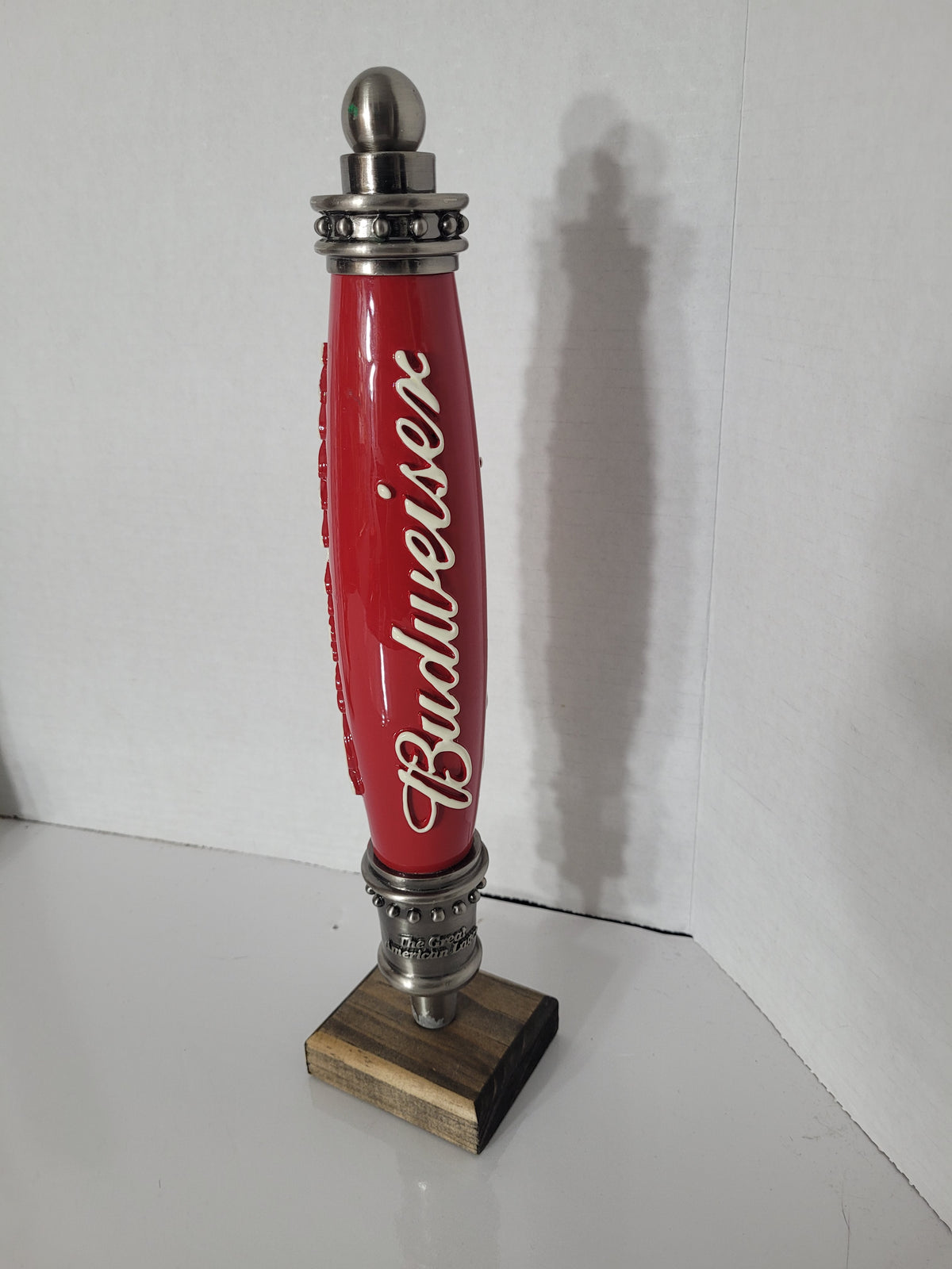 Budweiser “The Great American Lager” Red Beer Tap Handle – 12" Breweriana Collectible