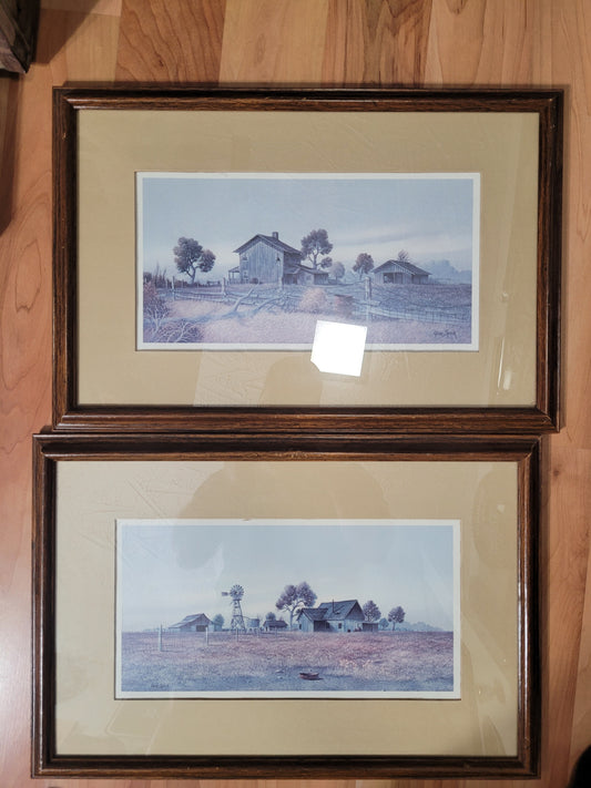 Pair of Gene Speck Framed Farm Scene Prints – 18.5" x 12.5" Each – Sold as Set