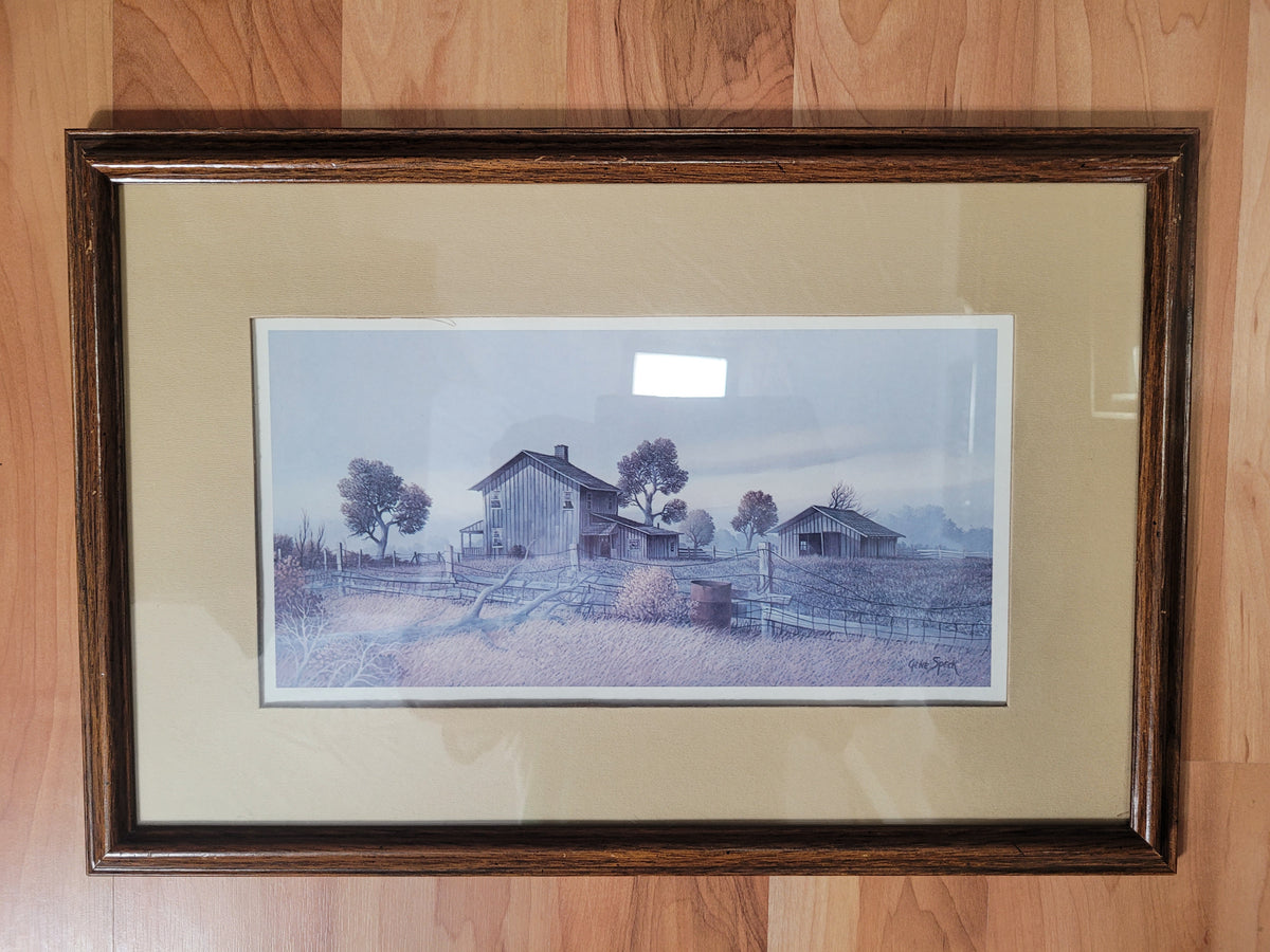 Pair of Gene Speck Framed Farm Scene Prints – 18.5" x 12.5" Each – Sold as Set