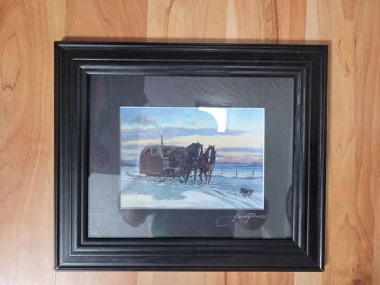 Jerry Doell Framed Saskatchewan Winter Horse & Sleigh Print – 12.5" x 10.5"
