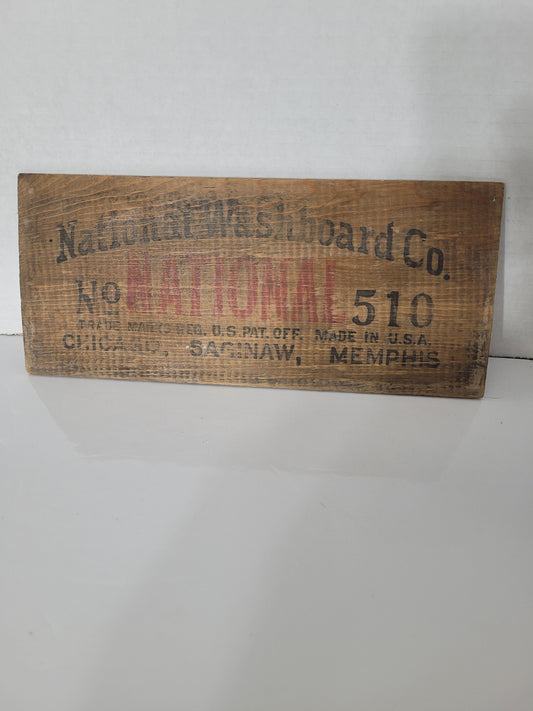 Vintage National Washboard Co. No. 510 Wooden Crate Panel Sign – 11.25" x 5"