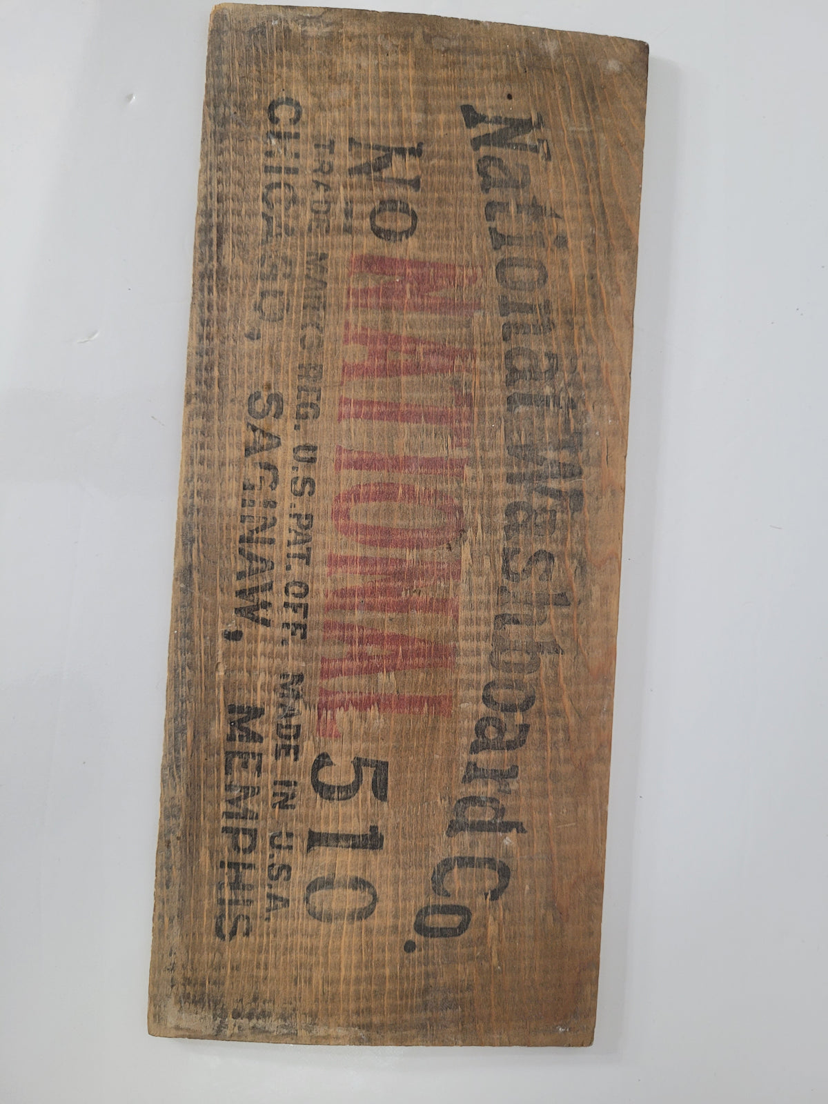Vintage National Washboard Co. No. 510 Wooden Crate Panel Sign – 11.25" x 5"