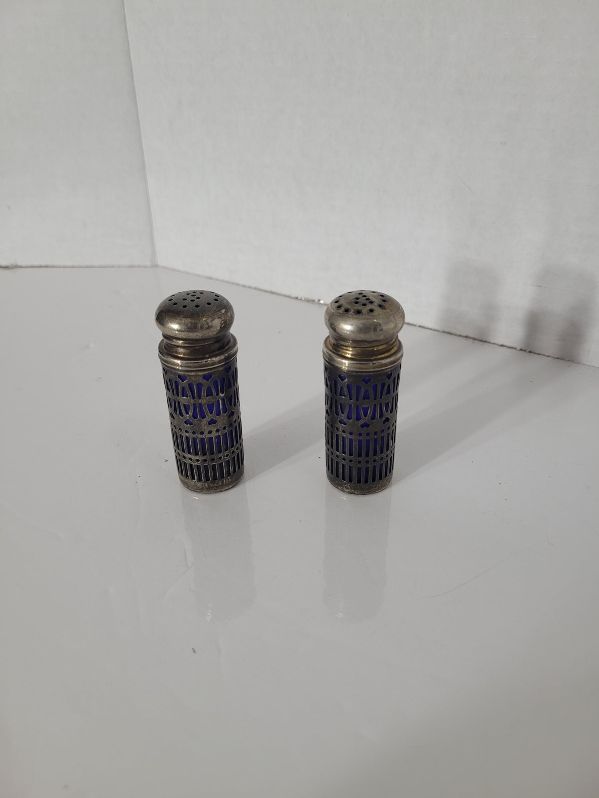 Vintage Elegance Silver-Plated Salt & Pepper Shakers – Cobalt Blue Glass – 1" x 2.75"