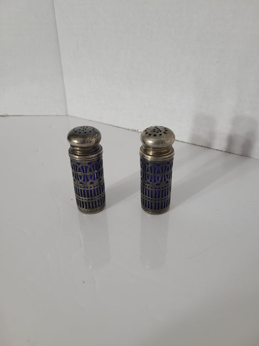Vintage Elegance Silver-Plated Salt & Pepper Shakers – Cobalt Blue Glass – 1" x 2.75"
