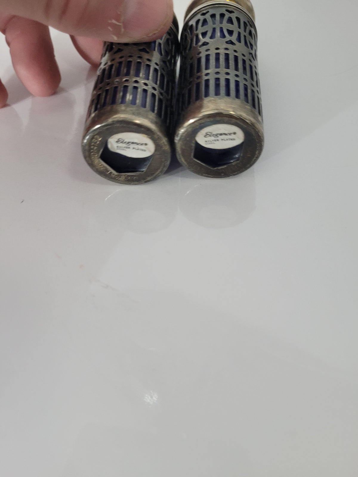 Vintage Elegance Silver-Plated Salt & Pepper Shakers – Cobalt Blue Glass – 1" x 2.75"