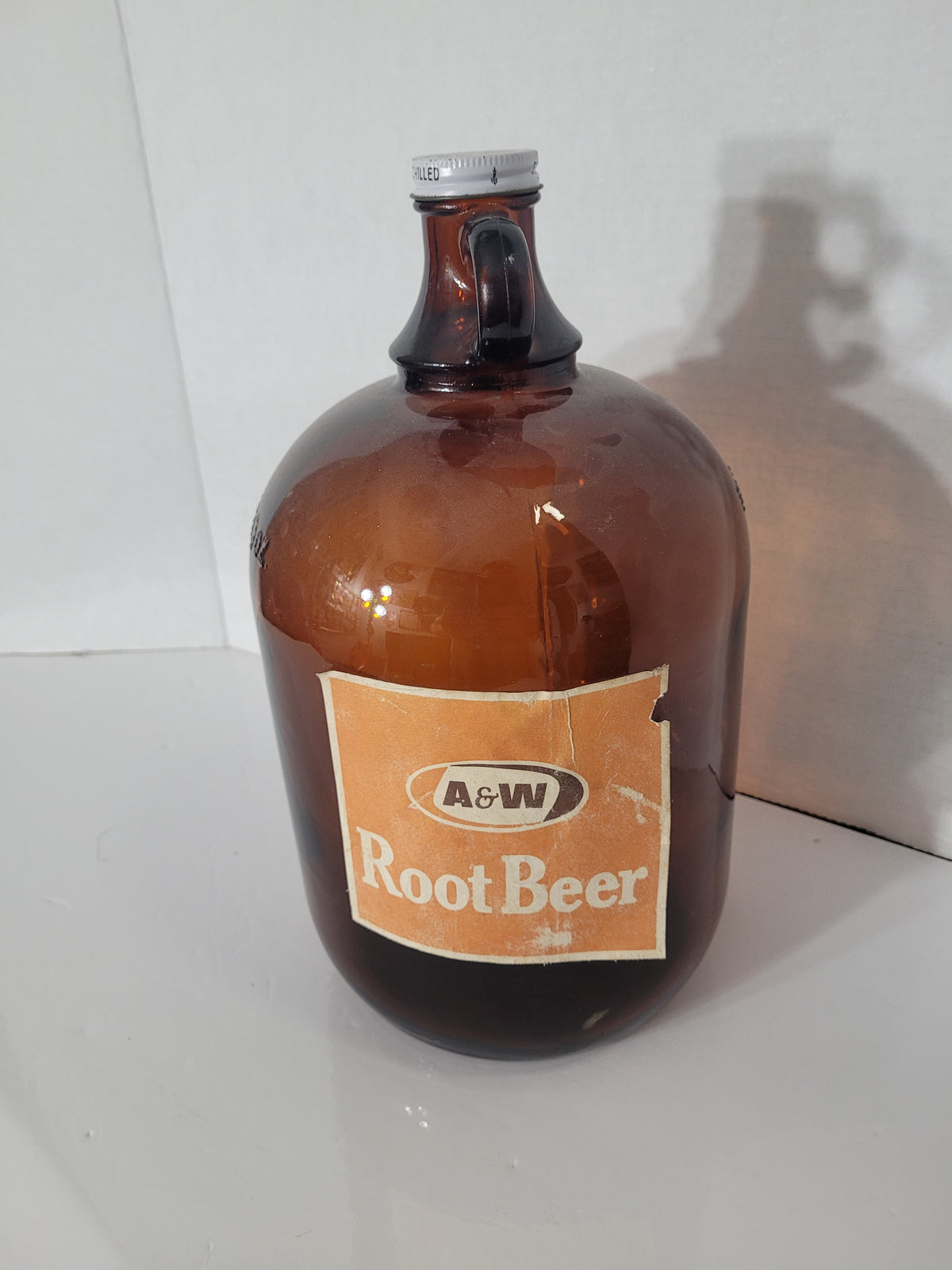 Vintage Canadian A&W Root Beer Amber Glass Gallon Jug – Original Label & Cap