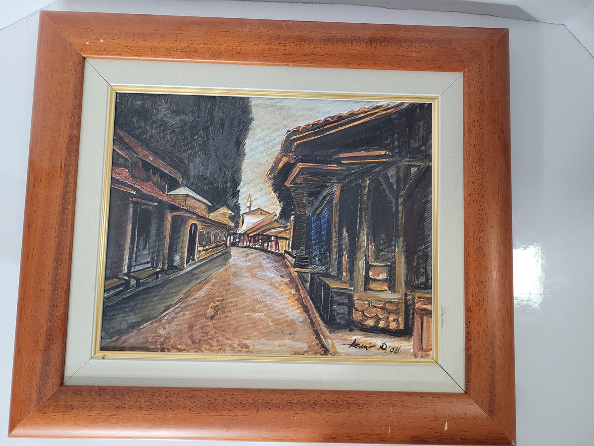 Signed Original Street Scene Painting – Framed – 17" x 14.75"