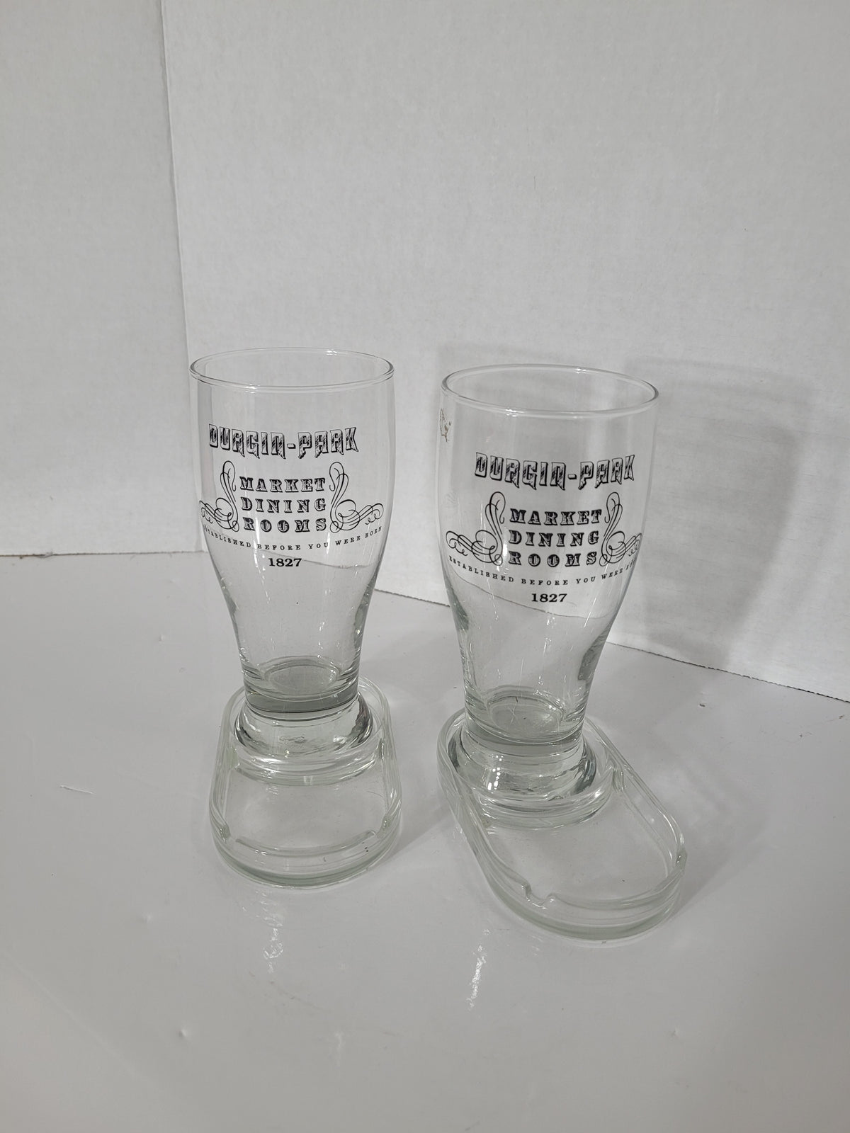 Rare Vintage Durgin-Park Market Dining Rooms Glasses with Coaster/Ashtray Bases – Set of 2