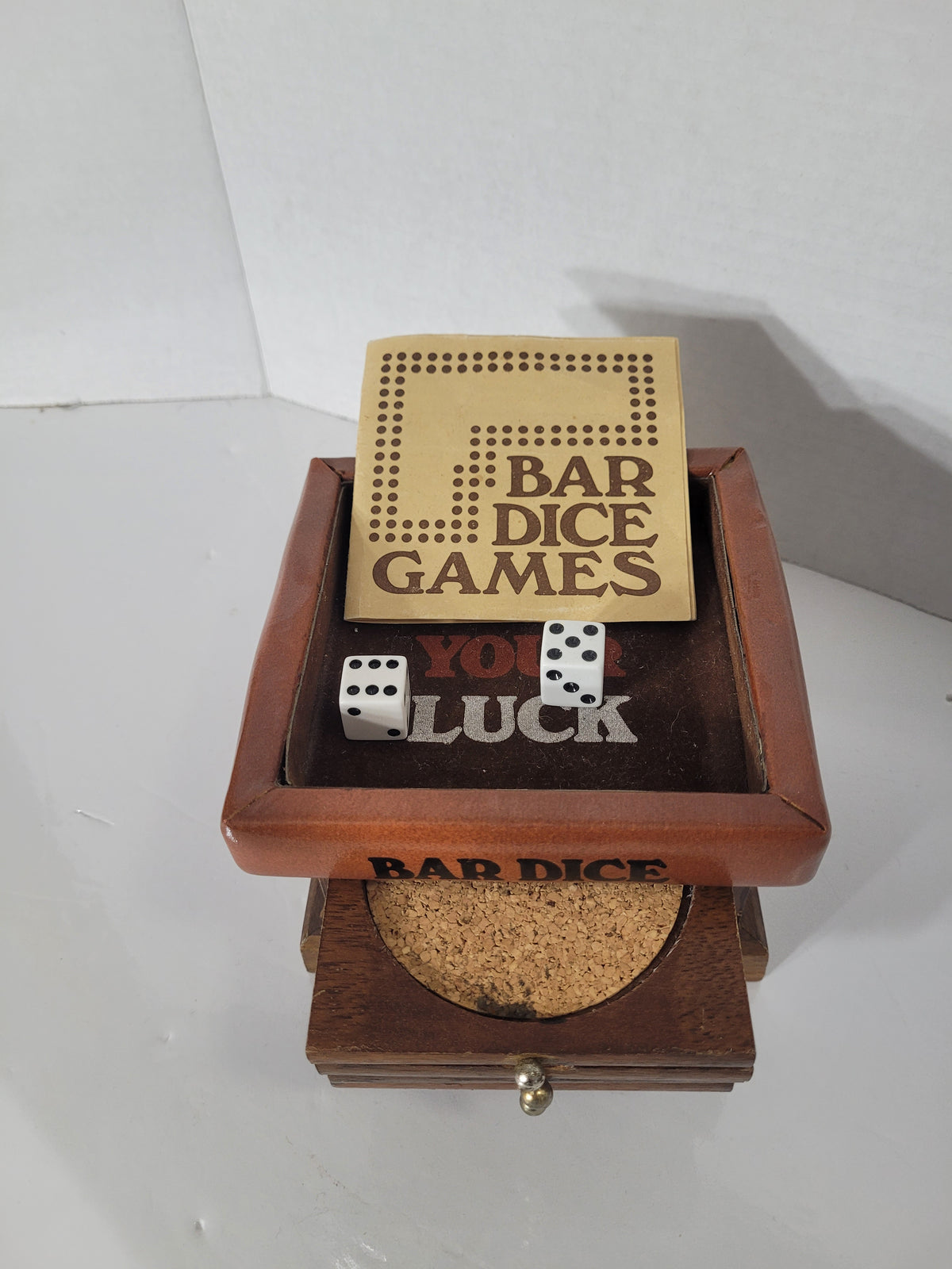 Vintage 1979 Enesco Bar Dice Game Set with Wooden Coasters – Complete Barware Conversation Piece