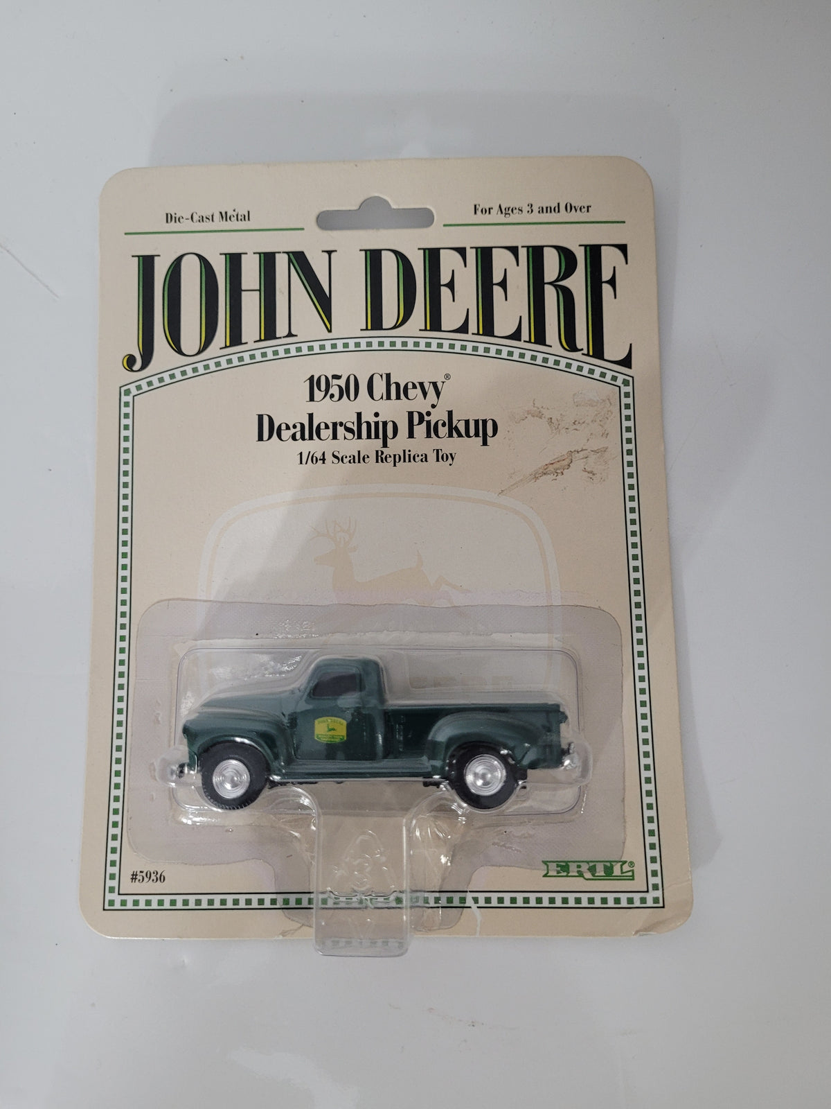 Vintage 1996 ERTL John Deere 1950 Chevy Dealership Pickup – 1/64 Scale – New on Card