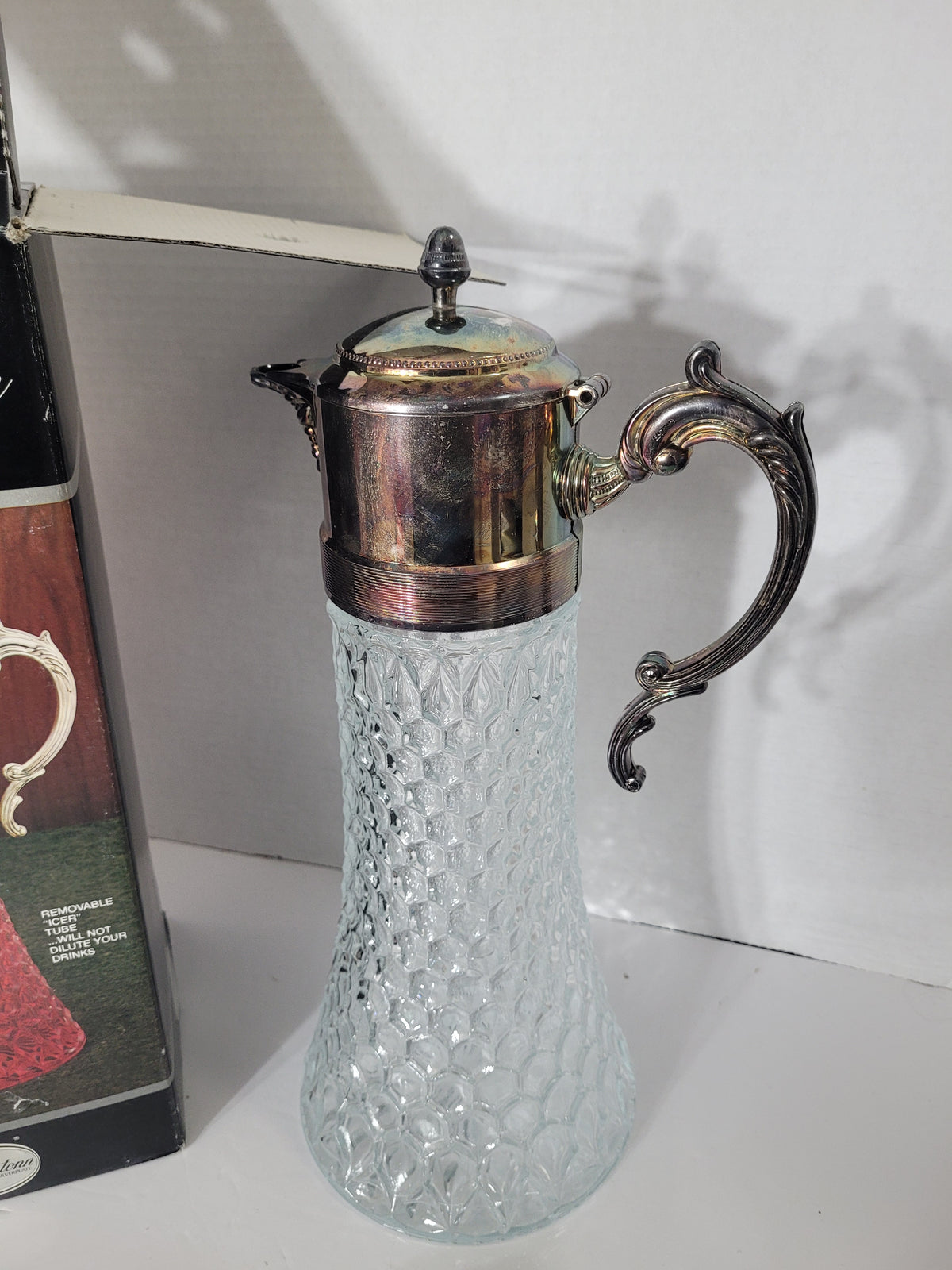 Vintage Sheraton 2-Quart “Chill-It” Pitcher – Silverplate & Heavy Glass – Original Box