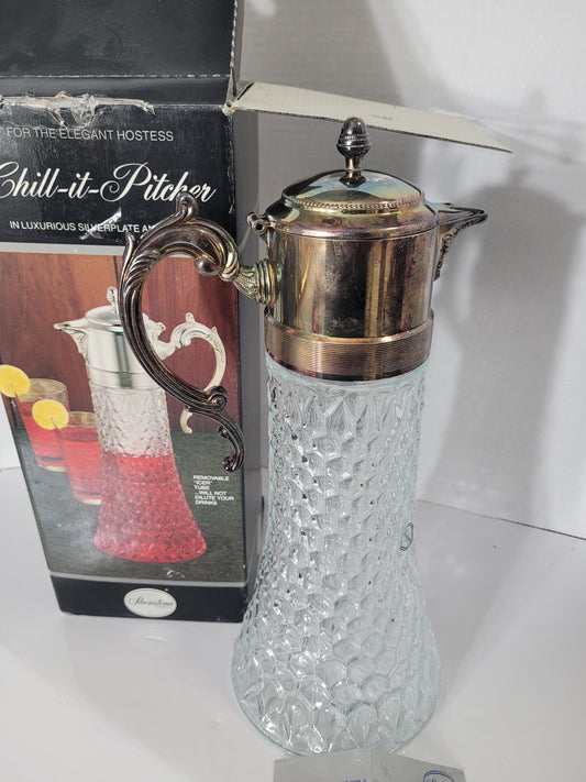 Vintage Sheraton 2-Quart “Chill-It” Pitcher – Silverplate & Heavy Glass – Original Box