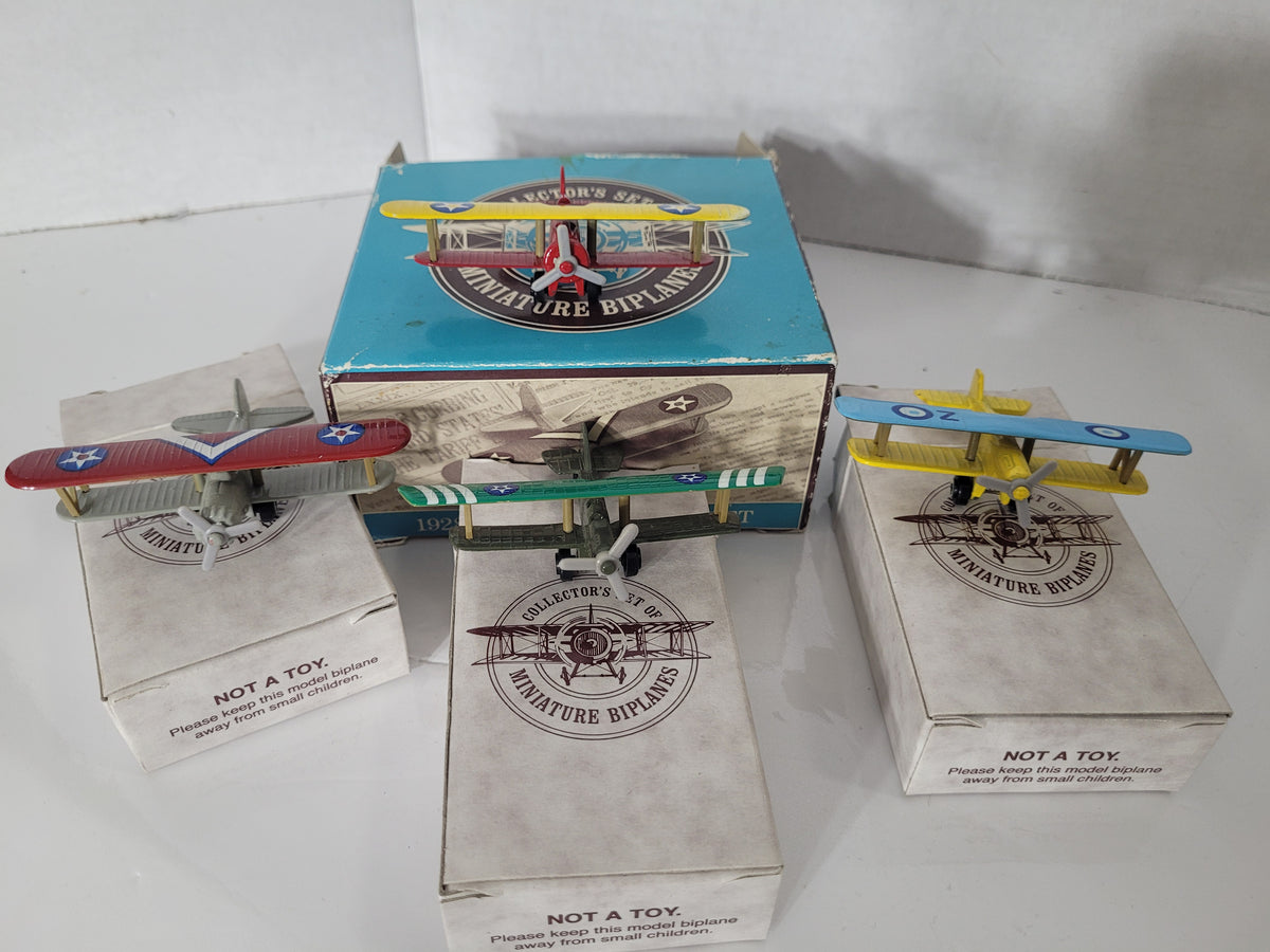 Vintage Collector’s Set of Miniature Biplanes – 4 Aircraft with Individual Boxes