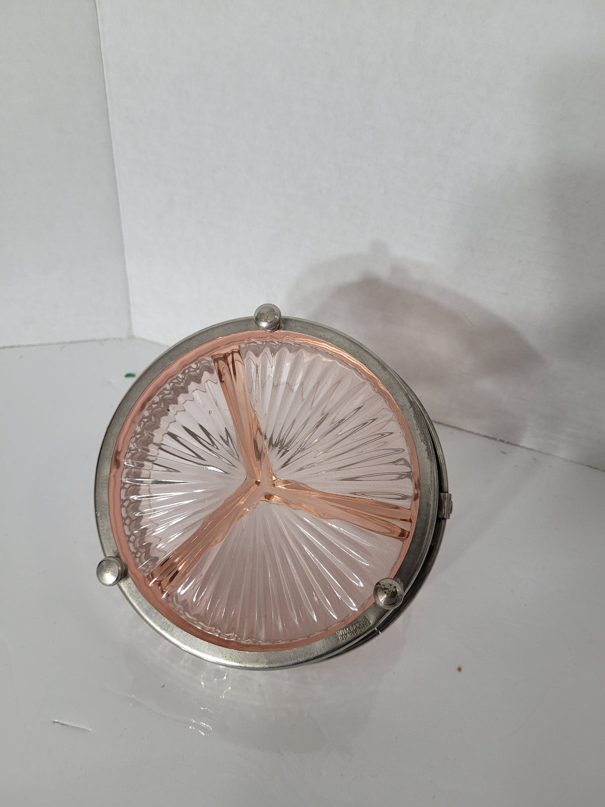 Vintage Pink Depression Glass 3-Part Relish Dish in Silverplate Basket – Handled Serving Piece