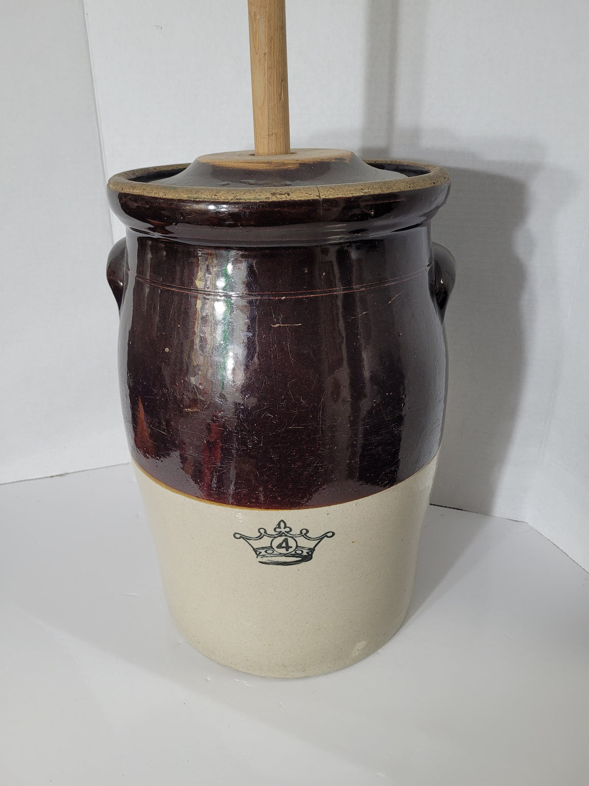 Vintage Robinson Ransbottom 4-Gallon Stoneware Butter Churn with Lid & Wooden Dasher