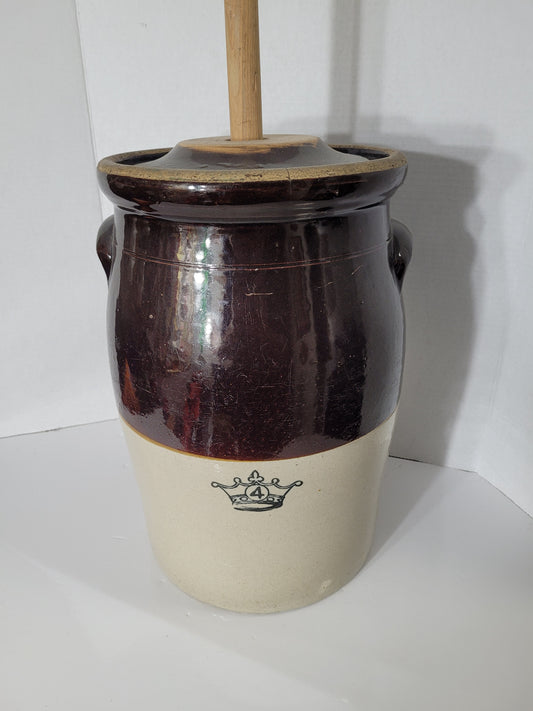 Vintage Robinson Ransbottom 4-Gallon Stoneware Butter Churn with Lid & Wooden Dasher