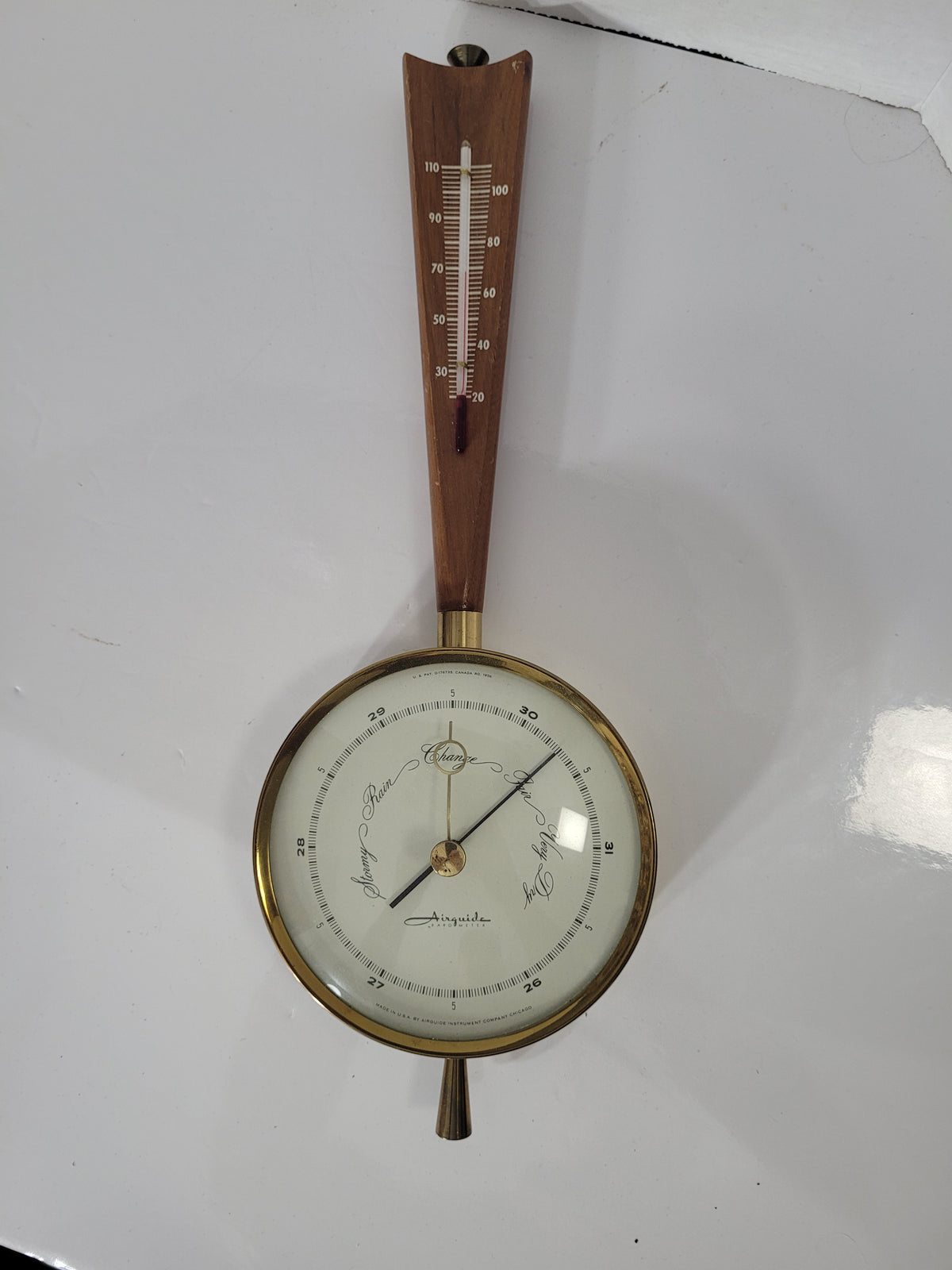 Vintage Airguide Mid-Century Wall Barometer & Thermometer – Chicago USA – 15"