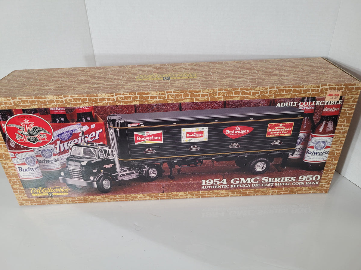 1999 ERTL Budweiser 1954 GMC Series 950 Tractor Trailer Die-Cast Coin Bank – Stock #27170 – Original Box