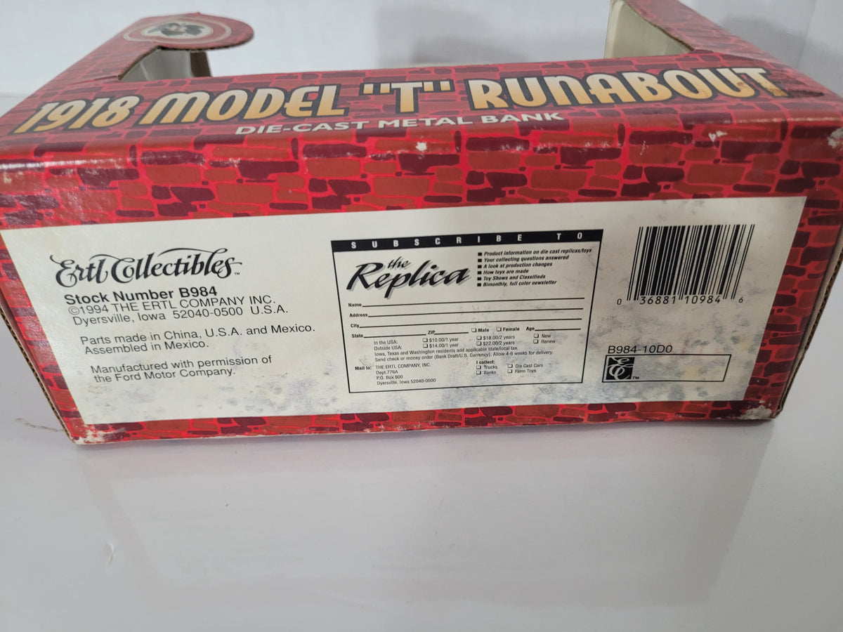 1994 ERTL Pabst Brewing Co. 1918 Ford Model T Runabout Die-Cast Bank – Stock B984 – Original Box