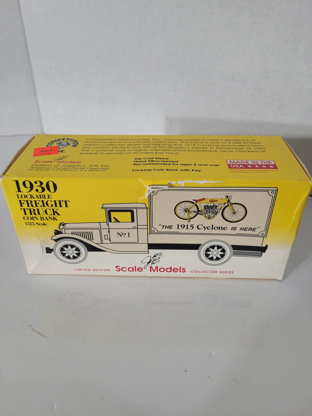 1993 ERTL Competition Motorcycles 1930 Freight Truck Coin Bank – 1915 Cyclone – Limited Edition of 2,500