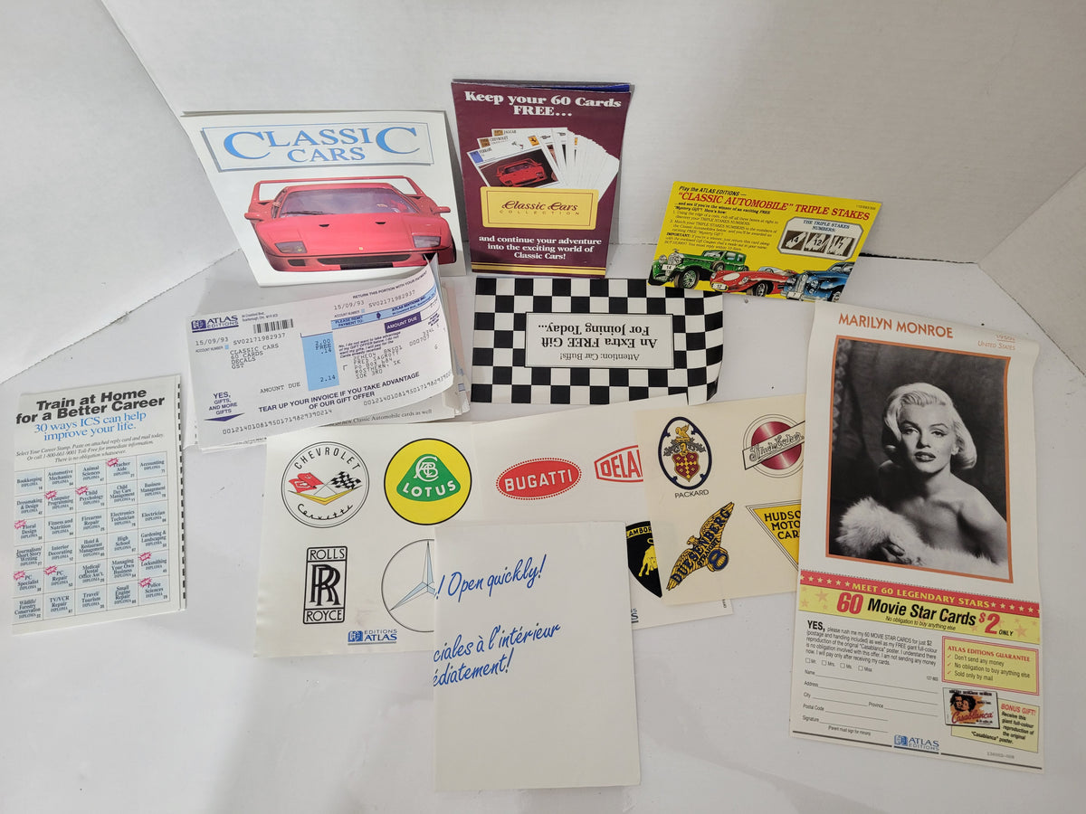 Atlas Editions Classic Cars Card Collection – Boxed with Decals & Original 1993 Paperwork