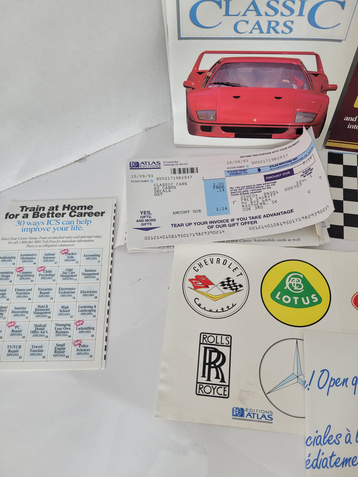 Atlas Editions Classic Cars Card Collection – Boxed with Decals & Original 1993 Paperwork