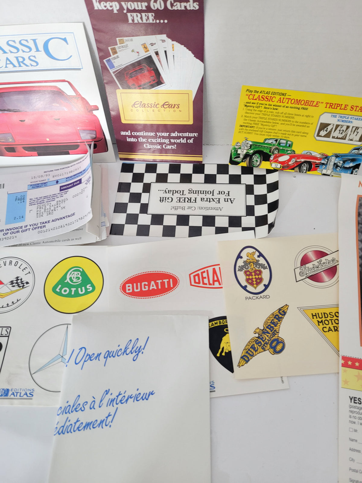 Atlas Editions Classic Cars Card Collection – Boxed with Decals & Original 1993 Paperwork