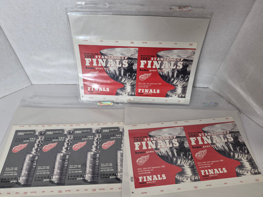2002 Detroit Red Wings Stanley Cup Playoff & Finals Ticket Sheets – 3-Sheet Lot