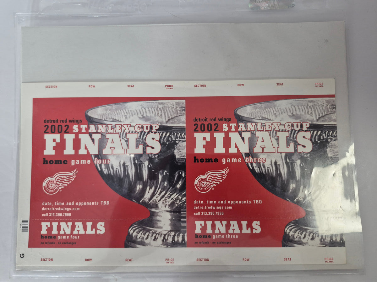 2002 Detroit Red Wings Stanley Cup Playoff & Finals Ticket Sheets – 3-Sheet Lot