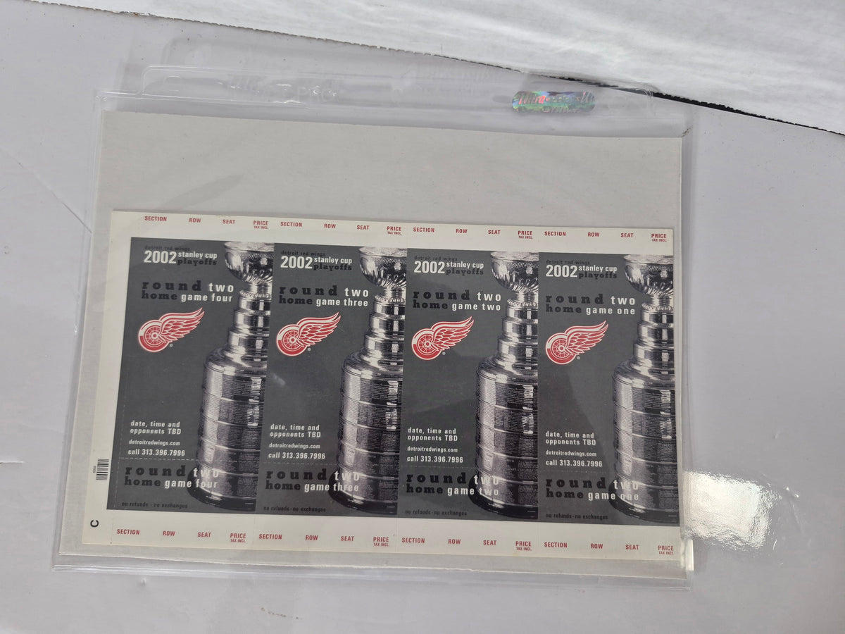 2002 Detroit Red Wings Stanley Cup Playoff & Finals Ticket Sheets – 3-Sheet Lot