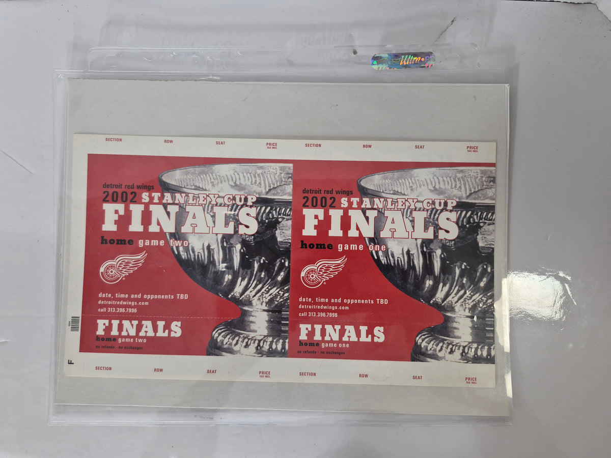 2002 Detroit Red Wings Stanley Cup Playoff & Finals Ticket Sheets – 3-Sheet Lot